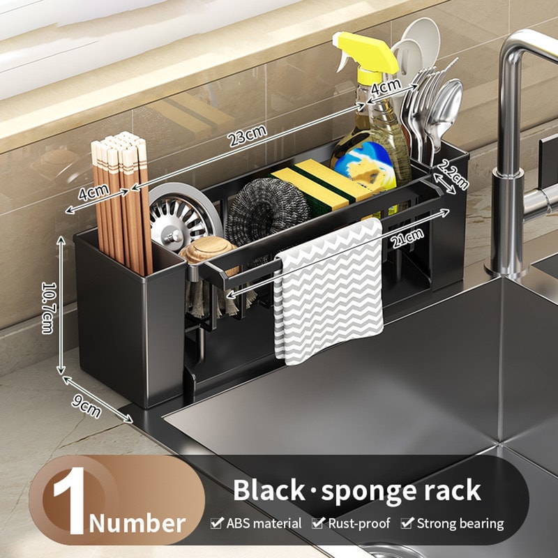 Bathroom Organizer, Kitchen Sink Sponge Holder With Brush Holder, Rag Drain Rack, Sink Faucet Sink, Kitchen Sink