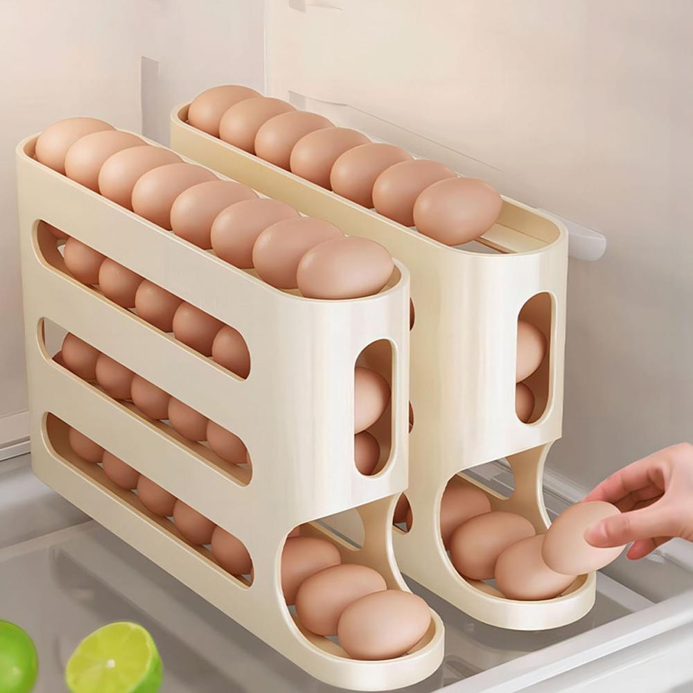 Fridge Egg Storage Box Container, Automatic Rolling Egg Holder Rack, Kitchen Refrigerator Egg Dispenser Kitchen