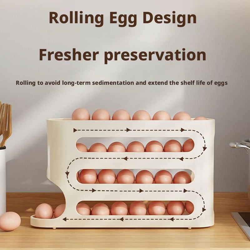 Fridge Egg Storage Box Container, Automatic Rolling Egg Holder Rack, Kitchen Refrigerator Egg Dispenser Kitchen