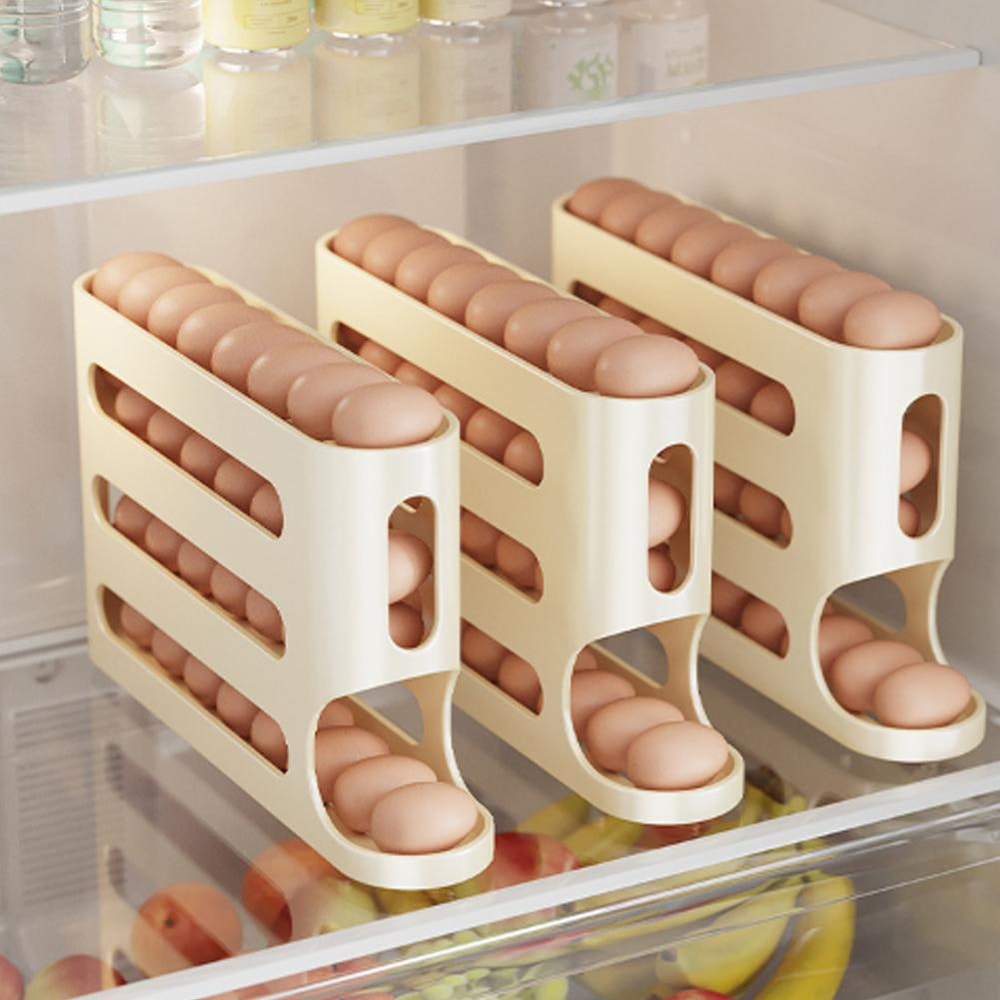 Fridge Egg Storage Box Container, Automatic Rolling Egg Holder Rack, Kitchen Refrigerator Egg Dispenser Kitchen