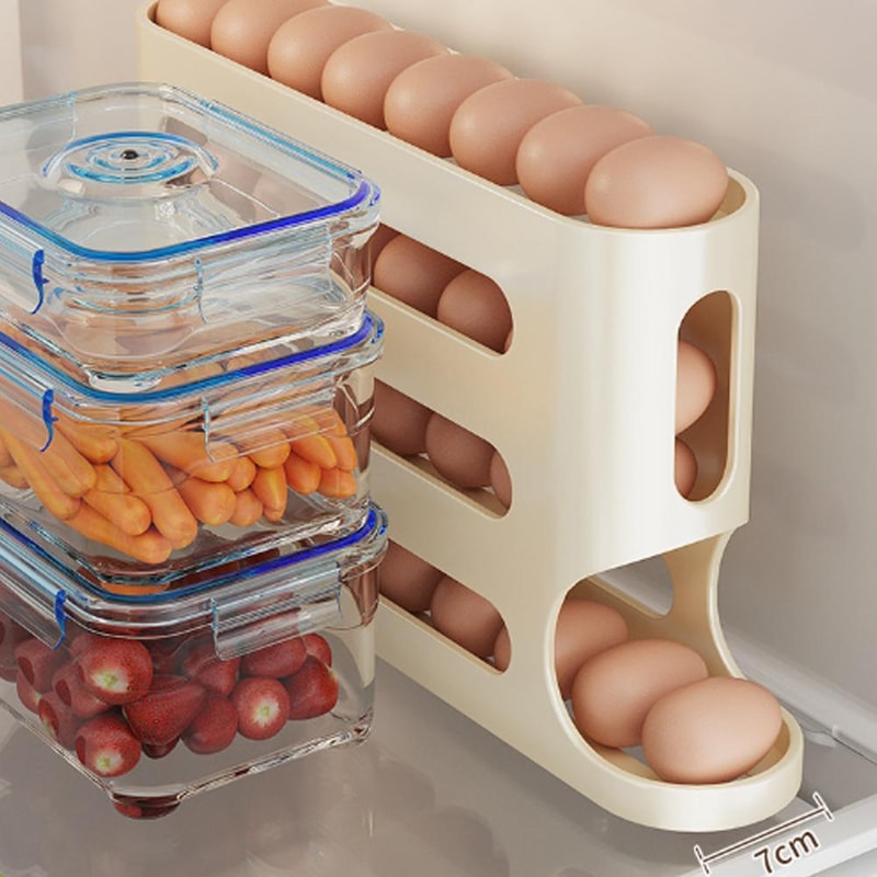 Fridge Egg Storage Box Container, Automatic Rolling Egg Holder Rack, Kitchen Refrigerator Egg Dispenser Kitchen