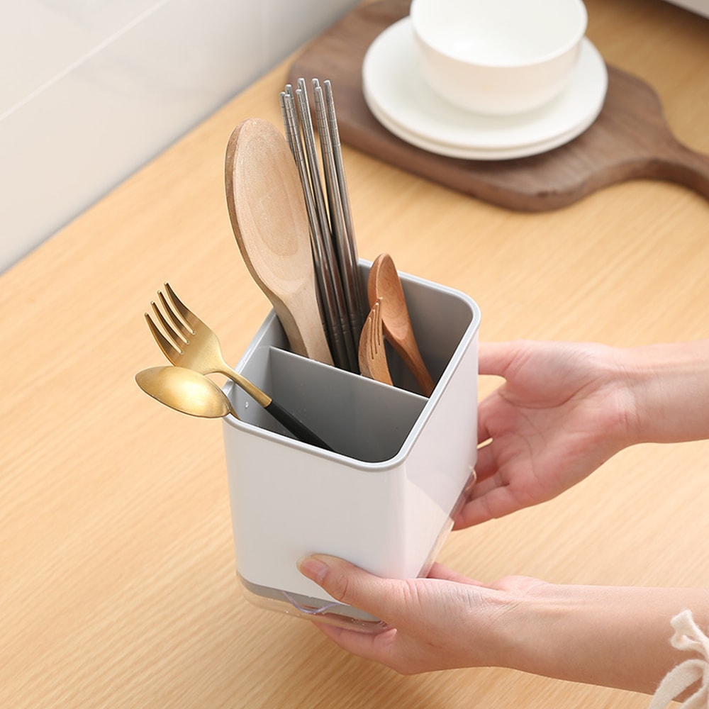 Kitchen Utensil Organizer, Double Layer Cutlery Drain Rack, Detachable Chopsticks Cage with Spoon & Fork Holder