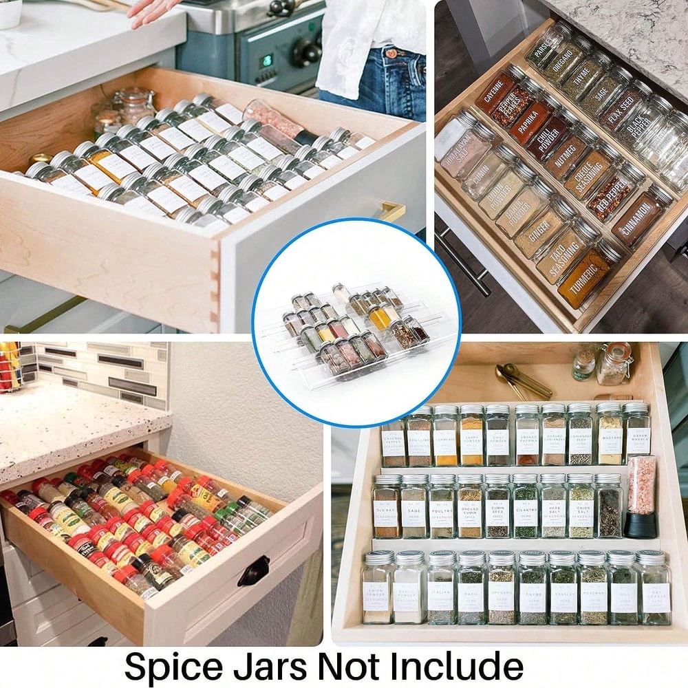 Expandable Seasoning Organizer Cabinet Acrylic Spice Jars Rack Tray Adjustable Drawer Organizer 5