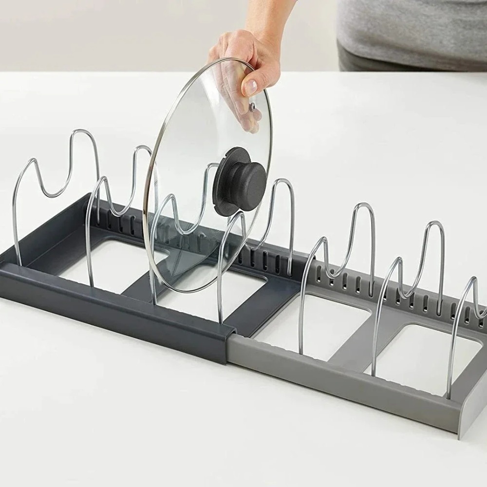 Kitchen Dish Storage Rack, Storage Rack Pans Cookware, Retractable Pot Lid Organizer Space-saving