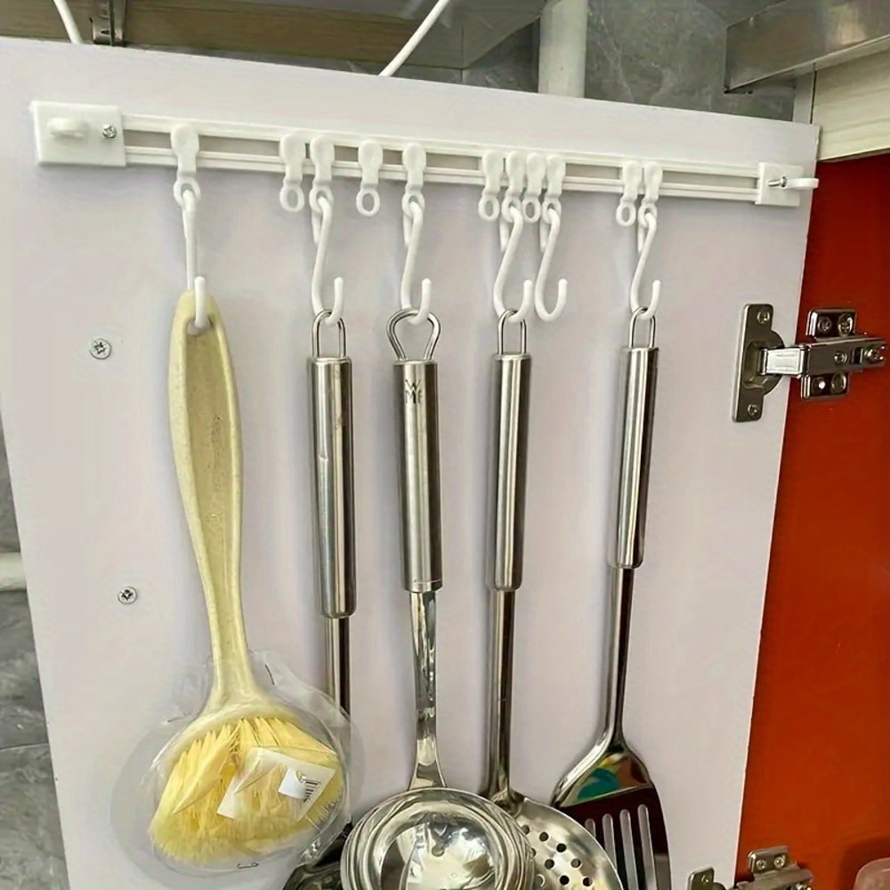 Kitchen Storage Rack Adhesive, Space-Saving with Sliding Hooks, Easy Organization, No Drilling, Christmas Storage