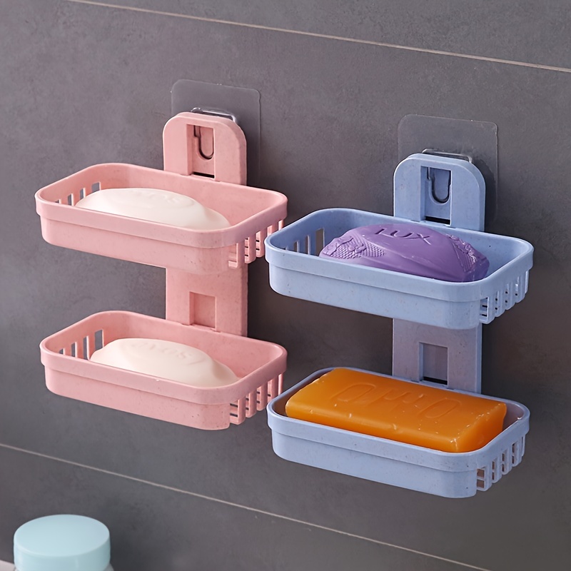 Storage rack soap rack rack, no punching double-layer soap box, non-marking paste