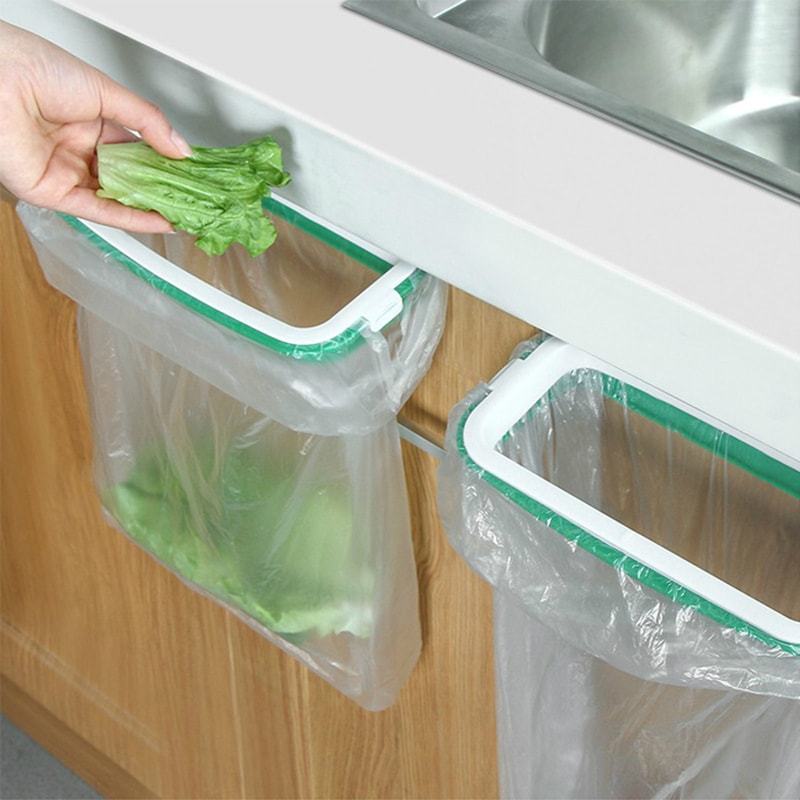 Garbage Container, Kitchen Under Sink, Trash Bag Rack with Hooks for Cleaning Cloths