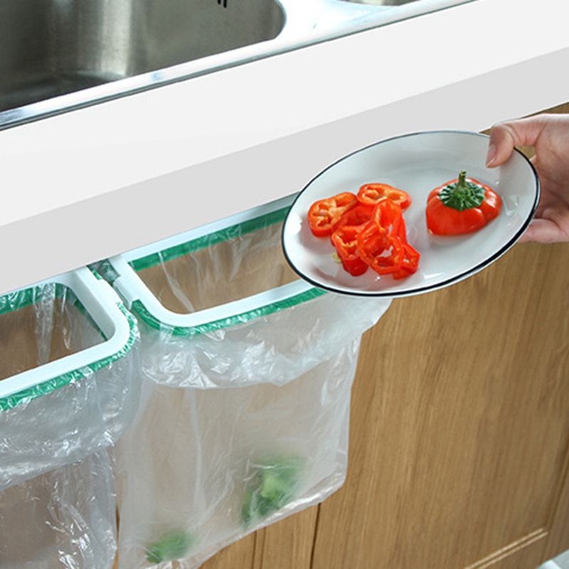 Garbage Container, Kitchen Under Sink, Trash Bag Rack with Hooks for Cleaning Cloths