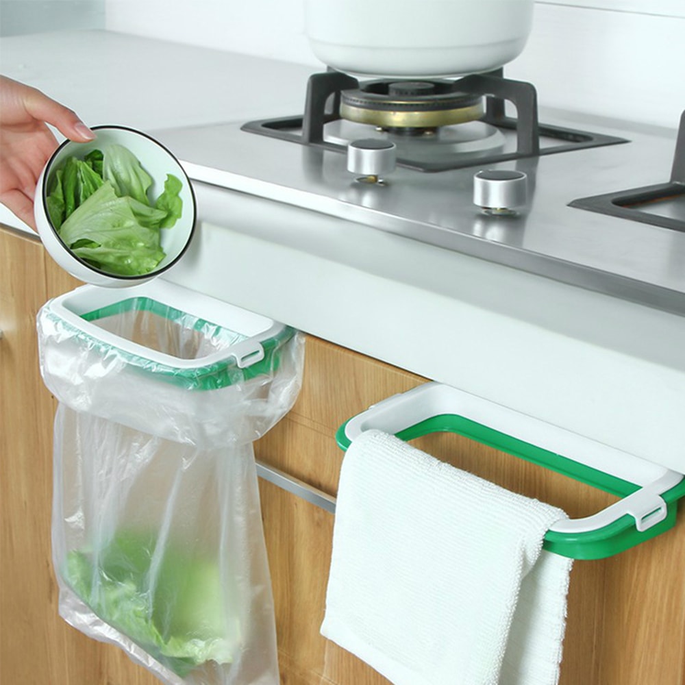 Garbage Container, Kitchen Under Sink, Trash Bag Rack with Hooks for Cleaning Cloths