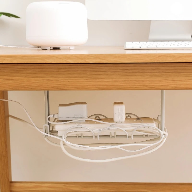 Cable Tray Partition Hanging, Home Office Desk Power Cord Plug Holder, Bottom Basket Layered Rack Organizer