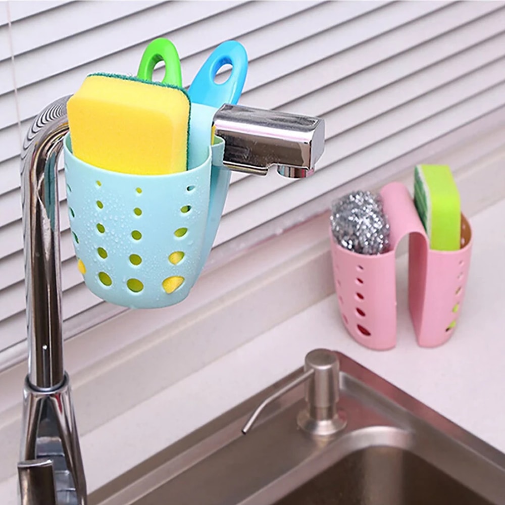 Bathroom Hanging Drain Storage Rack, Kitchen Sink Double Basket Utensils, Organizer Bag Soap Holder