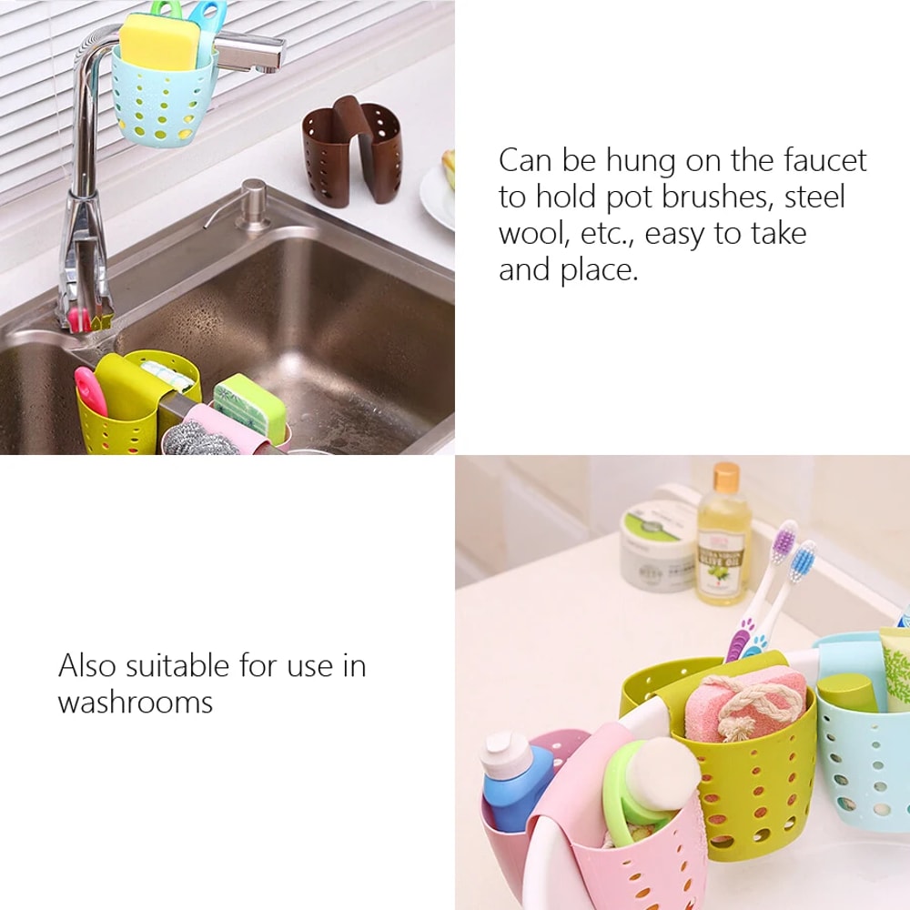 Bathroom Hanging Drain Storage Rack, Kitchen Sink Double Basket Utensils, Organizer Bag Soap Holder