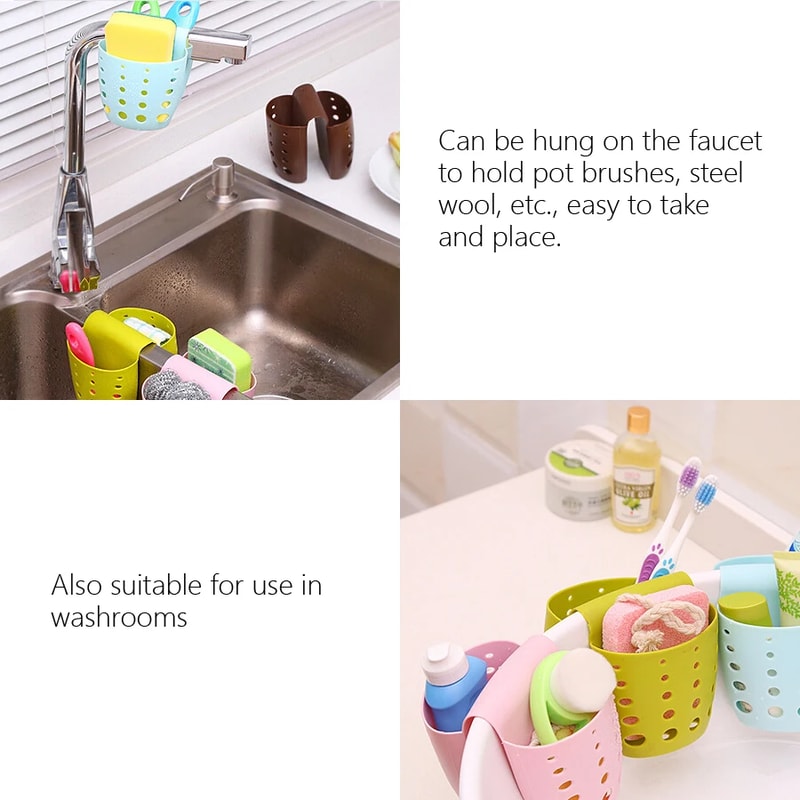 Bathroom Hanging Drain Storage Rack, Kitchen Sink Double Basket Utensils, Organizer Bag Soap Holder