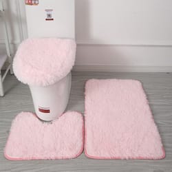 fluffy home carpets for bathroom, bathmats rugs kit non-slip, toilet lid cover, bathroom set rug mat plain color