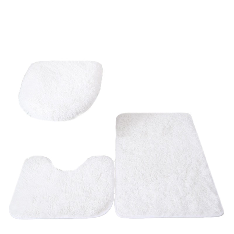 Fluffy Home Carpets for Bathroom, Bathmats Rugs Kit Non-Slip, Toilet Lid Cover, Bathroom Set Rug Mat Plain Color