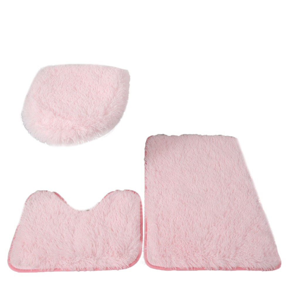 Fluffy Home Carpets for Bathroom, Bathmats Rugs Kit Non-Slip, Toilet Lid Cover, Bathroom Set Rug Mat Plain Color