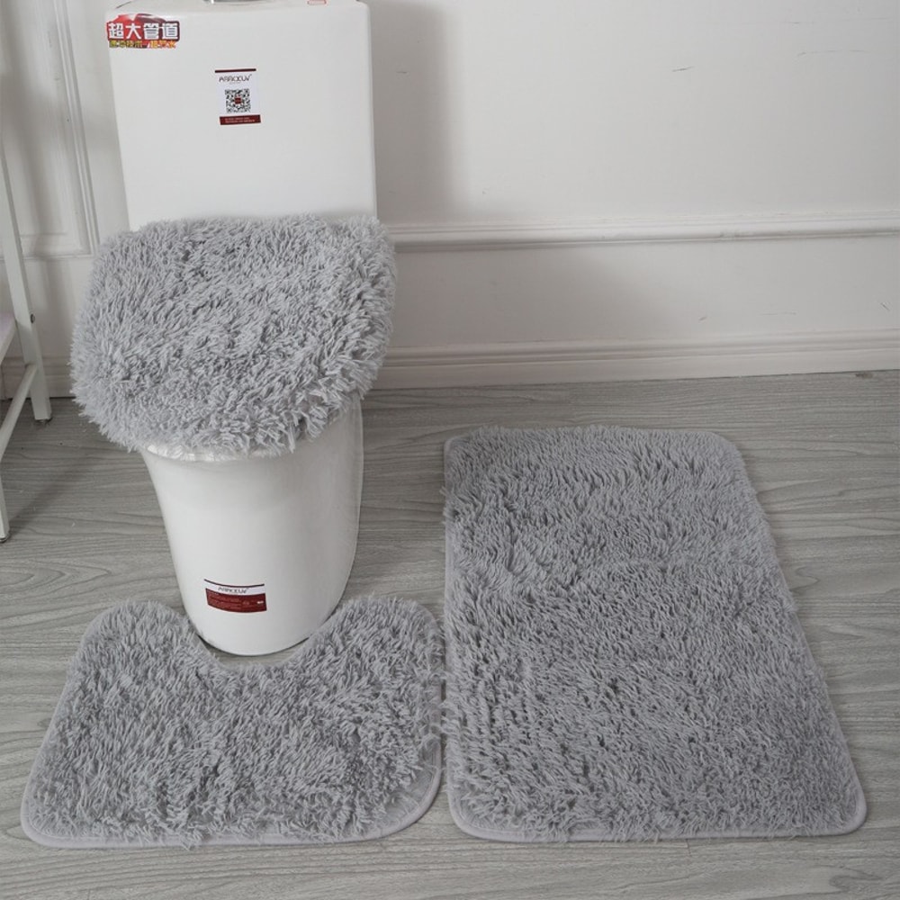 Fluffy Home Carpets for Bathroom, Bathmats Rugs Kit Non-Slip, Toilet Lid Cover, Bathroom Set Rug Mat Plain Color