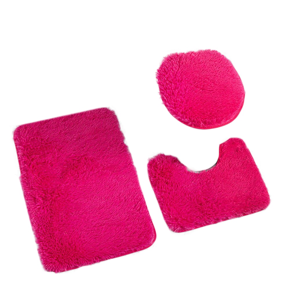 Fluffy Home Carpets for Bathroom, Bathmats Rugs Kit Non-Slip, Toilet Lid Cover, Bathroom Set Rug Mat Plain Color