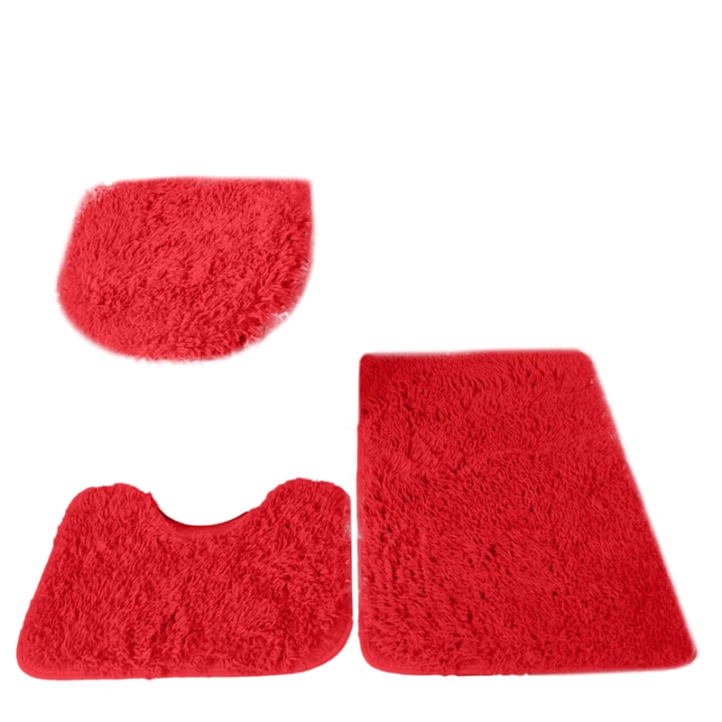 Fluffy Home Carpets for Bathroom, Bathmats Rugs Kit Non-Slip, Toilet Lid Cover, Bathroom Set Rug Mat Plain Color