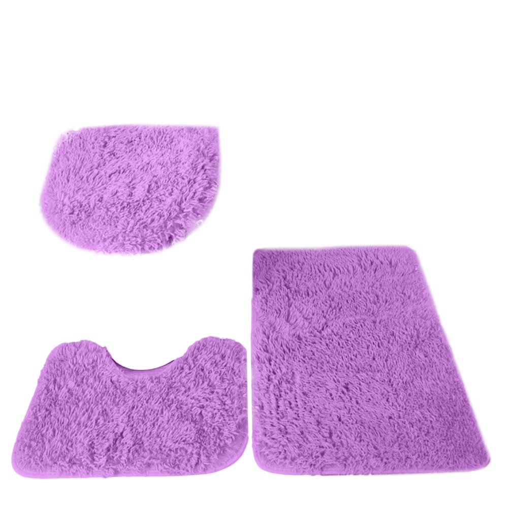 Fluffy Home Carpets for Bathroom, Bathmats Rugs Kit Non-Slip, Toilet Lid Cover, Bathroom Set Rug Mat Plain Color