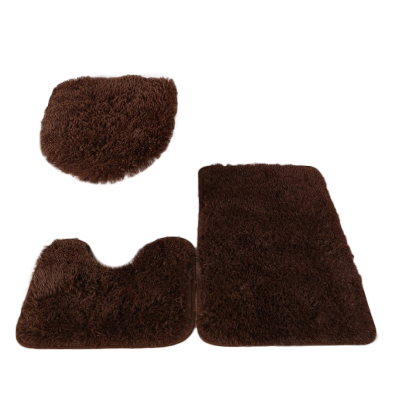 Fluffy Home Carpets for Bathroom, Bathmats Rugs Kit Non-Slip, Toilet Lid Cover, Bathroom Set Rug Mat Plain Color