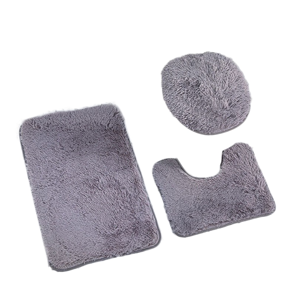 Fluffy Home Carpets for Bathroom, Bathmats Rugs Kit Non-Slip, Toilet Lid Cover, Bathroom Set Rug Mat Plain Color