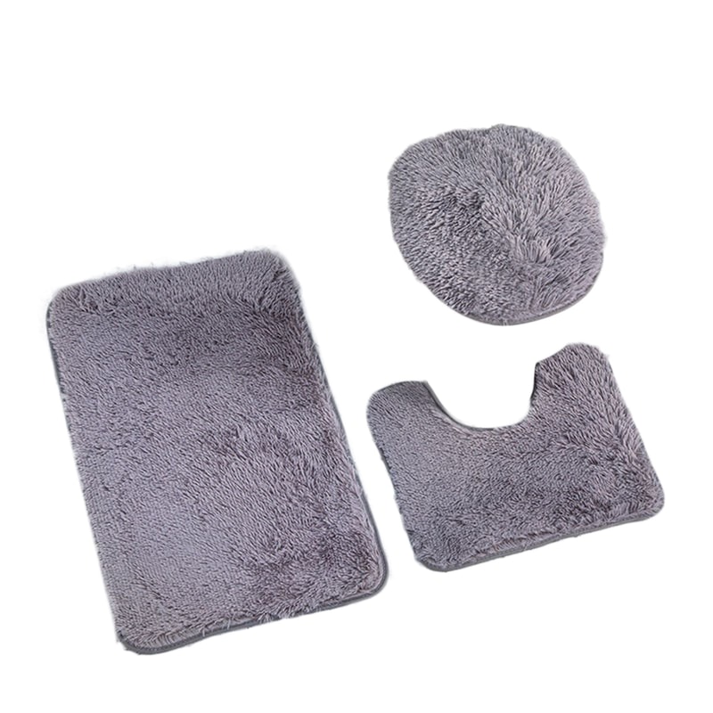 Fluffy Home Carpets for Bathroom, Bathmats Rugs Kit Non-Slip, Toilet Lid Cover, Bathroom Set Rug Mat Plain Color