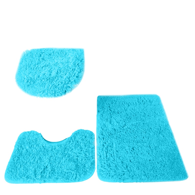 Fluffy Home Carpets for Bathroom, Bathmats Rugs Kit Non-Slip, Toilet Lid Cover, Bathroom Set Rug Mat Plain Color