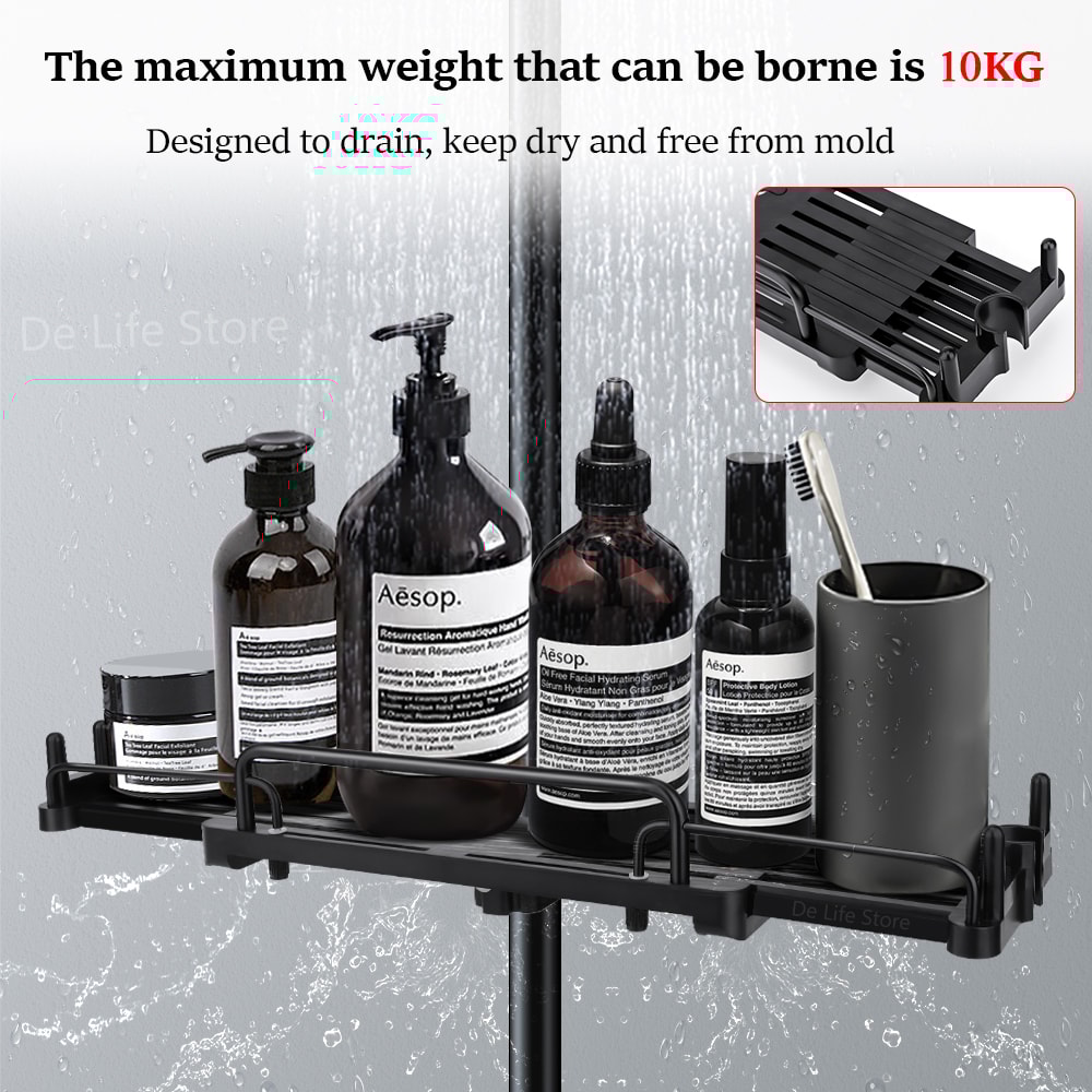 Shower Storage Holder, Extendable Bathroom Shelf Without Drilling, Shampoo Tray Organizer