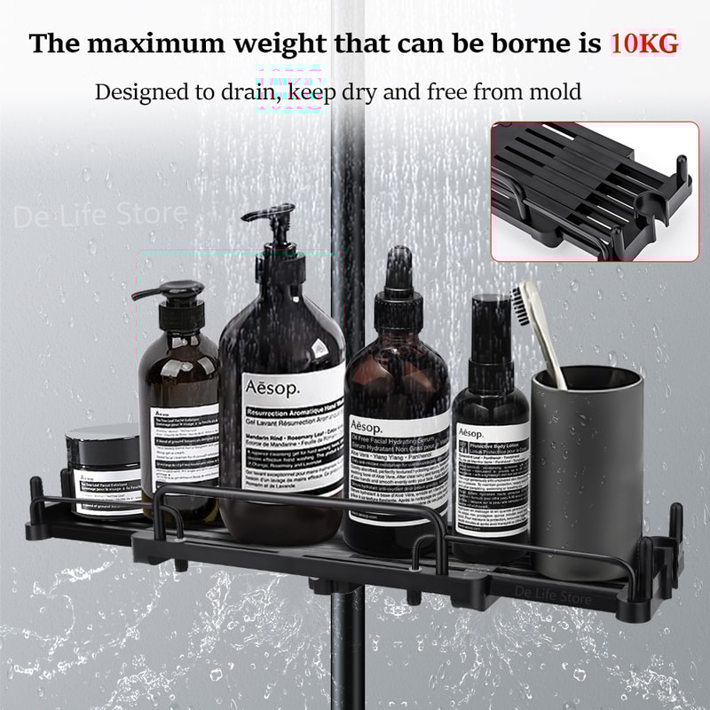 Shower Storage Holder, Extendable Bathroom Shelf Without Drilling, Shampoo Tray Organizer