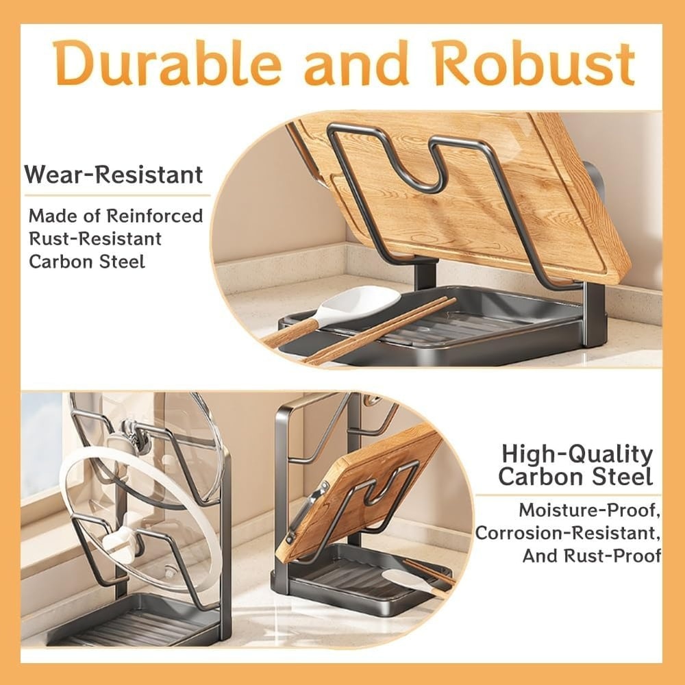 Antislip Pot Lid Storage Rack Pan Organizer Chopping Board Spatula Holder For Kitchen Counter Stove 2