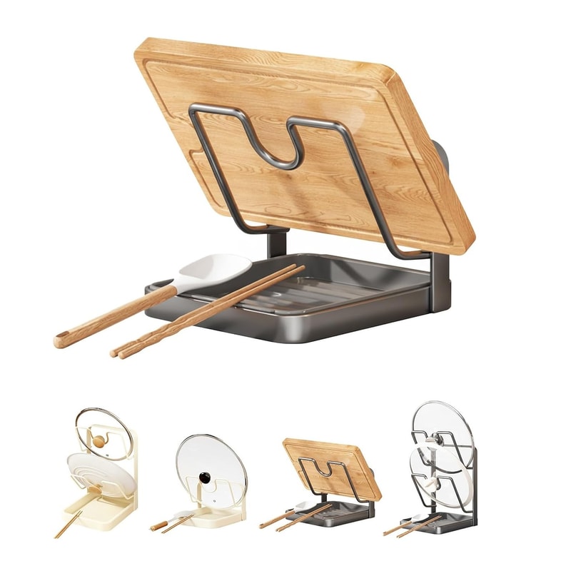 Antislip Pot Lid Storage Rack Pan Organizer Chopping Board Spatula Holder For Kitchen Counter Stove 6