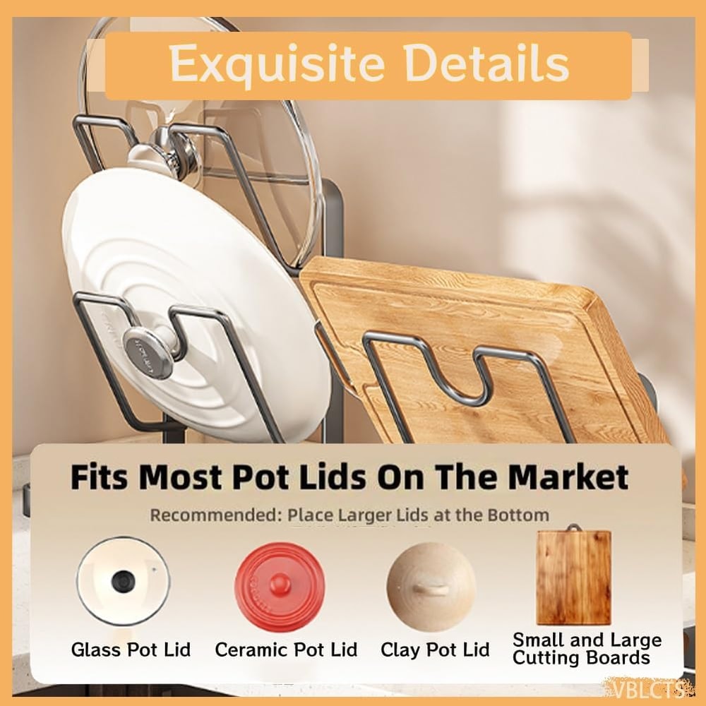Antislip Pot Lid Storage Rack Pan Organizer Chopping Board Spatula Holder For Kitchen Counter Stove 4