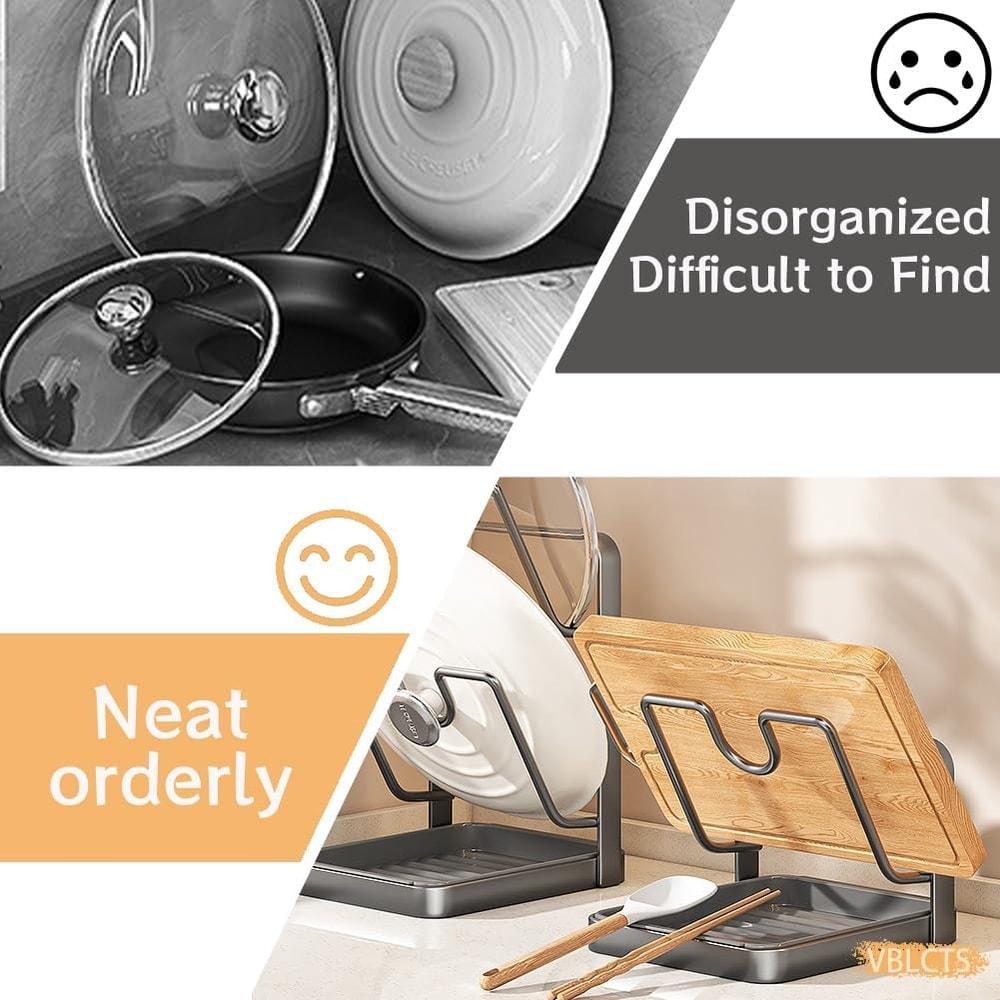 Antislip Pot Lid Storage Rack Pan Organizer Chopping Board Spatula Holder For Kitchen Counter Stove 5