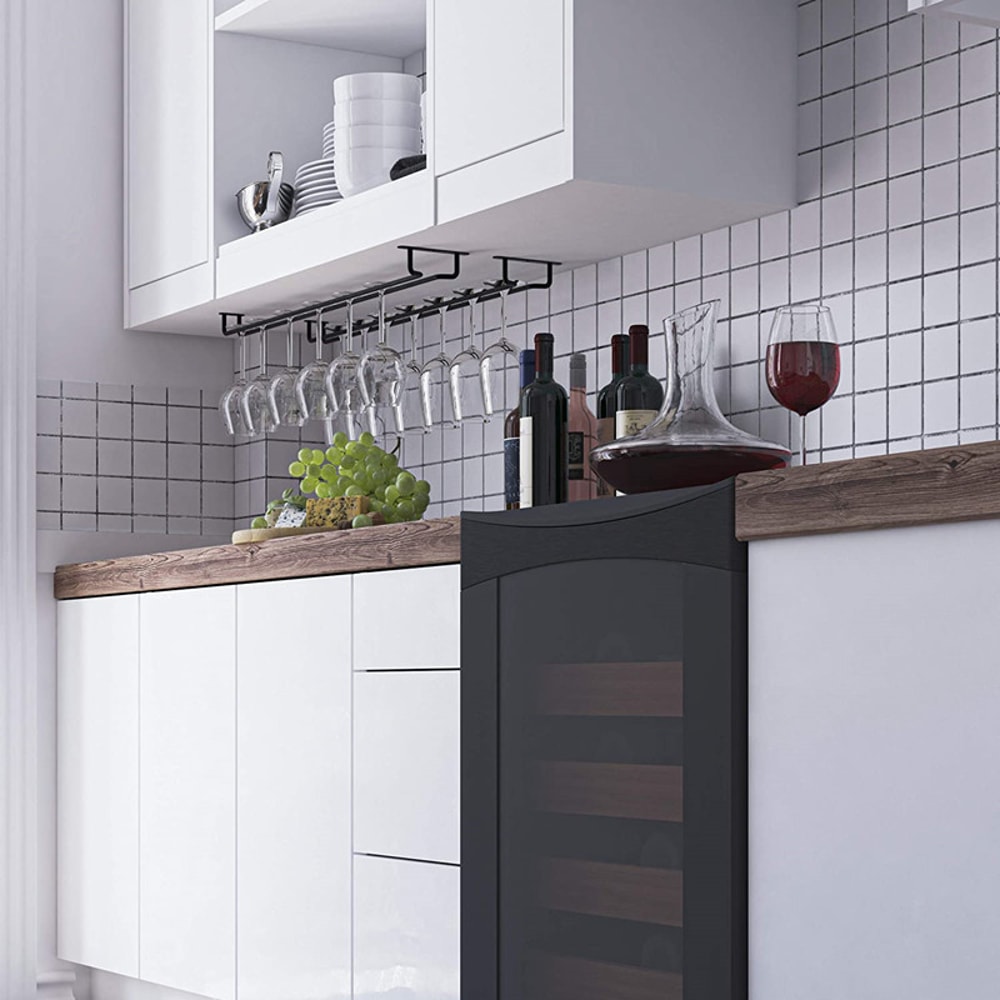 Under Cabinet Wine Glass Holder, Wall Mount Stemware Organizer Hanger for Kitchen