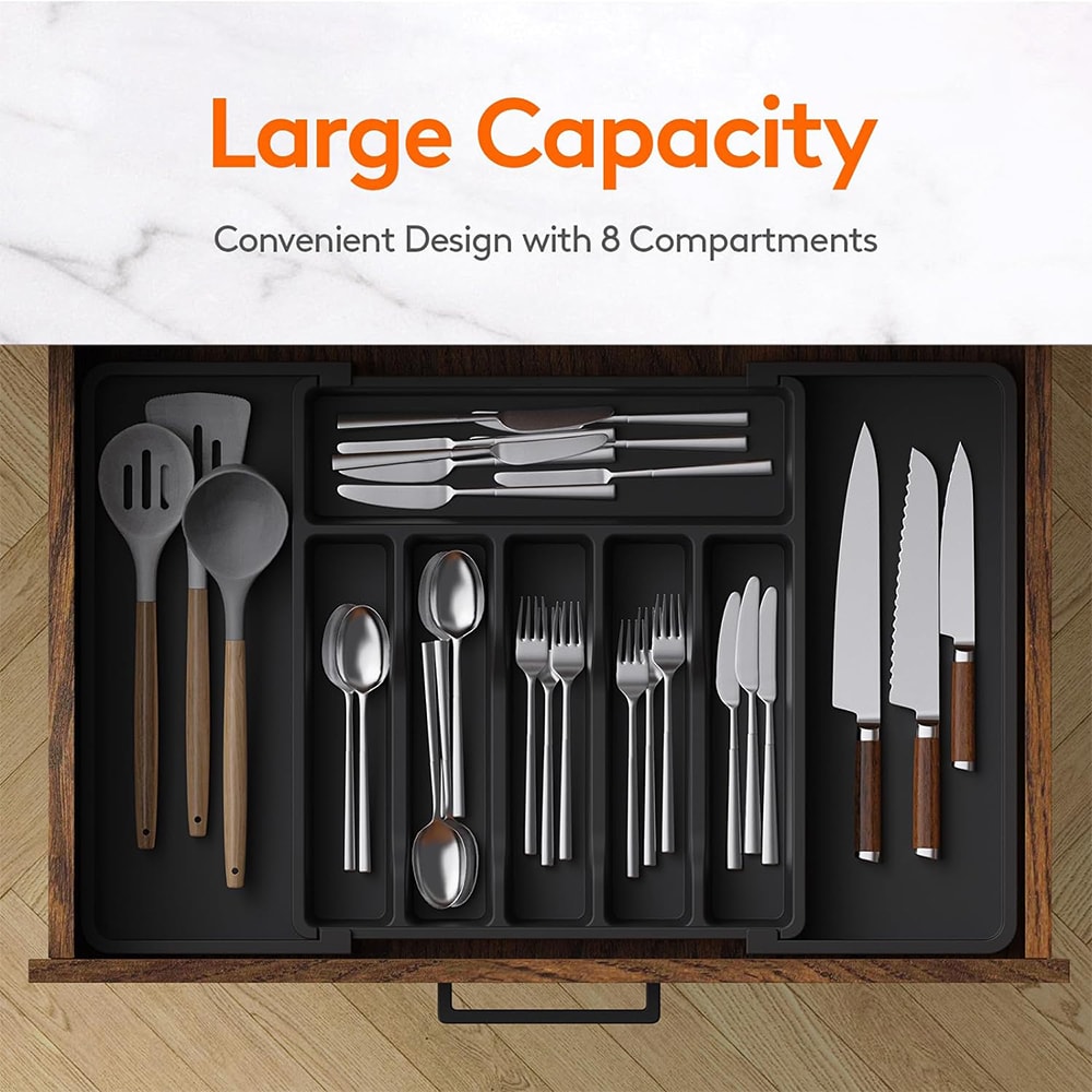 Adjustable Silverware Utensil Organizer, Expandable Cutlery Tray for Kitchen Storage