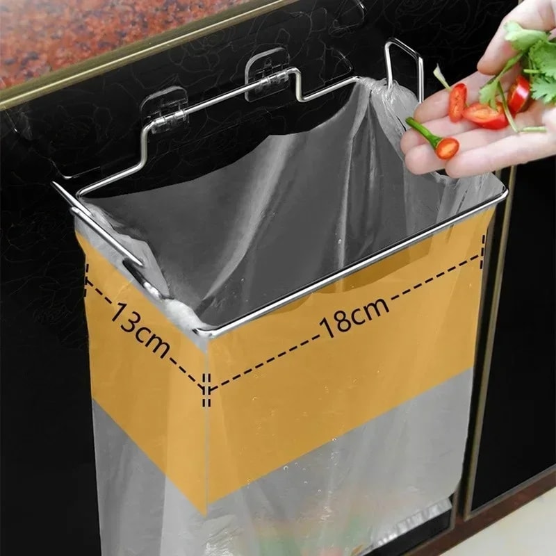 Portable Punchfree Kitchen Supplies Bracket Trash Can Rack Cabinet Door Stainless Steel Closet Garb 0