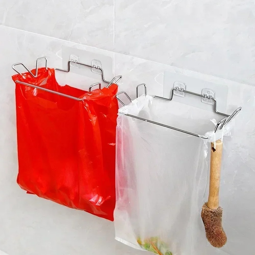 Portable Punchfree Kitchen Supplies Bracket Trash Can Rack Cabinet Door Stainless Steel Closet Garb 2