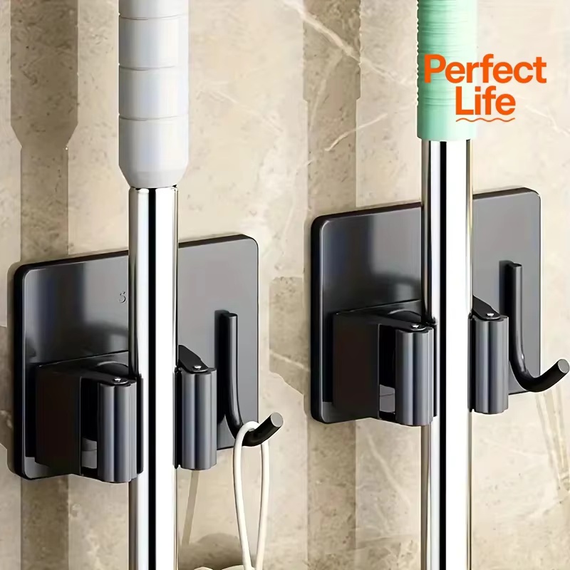 WallMounted Mop Clip Stainless Steel NonPunching Hook Multifunctional Broom And Mop Rack 2