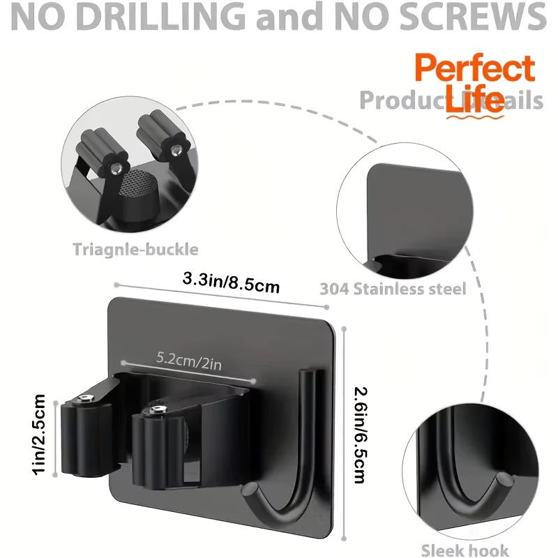 WallMounted Mop Clip Stainless Steel NonPunching Hook Multifunctional Broom And Mop Rack 3