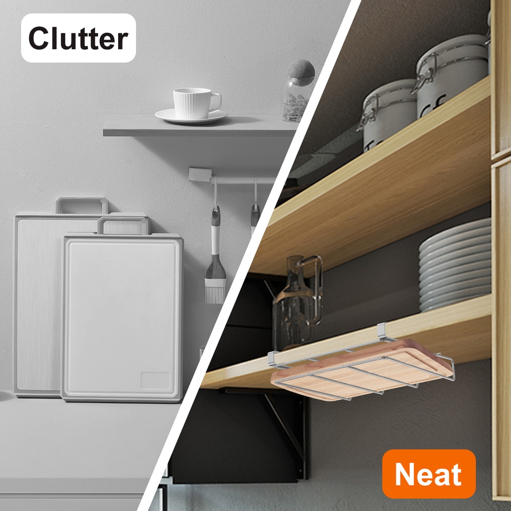 Stainless Steel Hanging Chopping Board Rack, Under Cabinet Cutting Board Organizer, Kitchenware Pot Cover Holder Storage