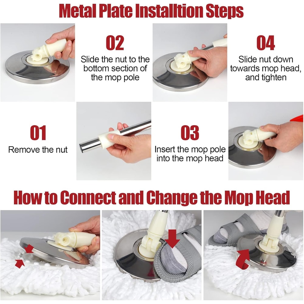 Microfiber Replacement Heads Spinning Floor Cleaning System, Extended Handle Household Item