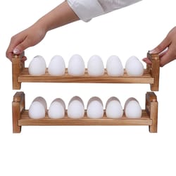 stackable wooden egg tray with handles, fresh egg storage for countertop, kitchen organizer