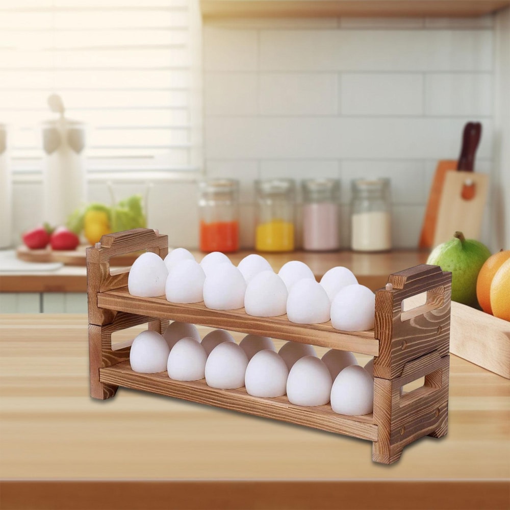 Stackable Wooden Egg Tray with Handles, Fresh Egg Storage for Countertop, Kitchen Organizer