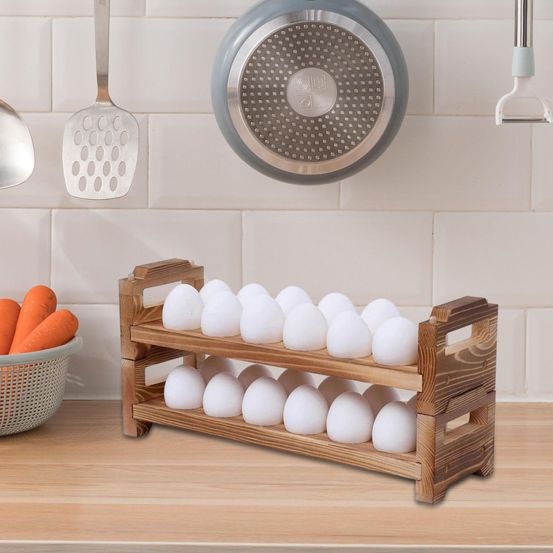 Stackable Wooden Egg Tray with Handles, Fresh Egg Storage for Countertop, Kitchen Organizer
