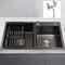 Kitchen Sink Double Bowl, Stainless Steel Inset Basket W/Drainer and Soap Dispenser