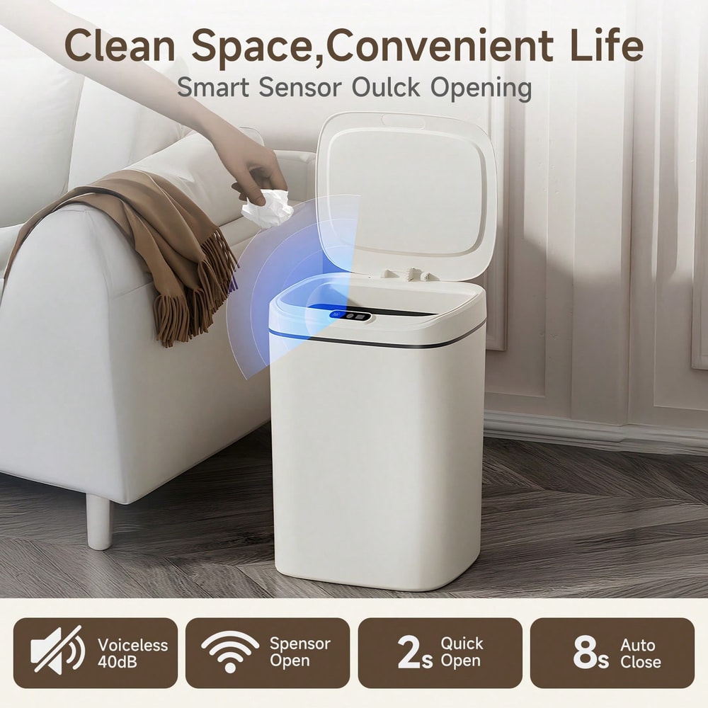 Smart Sensor Bathroom Trash Can with Lid, Non-Contact Automatic Operation