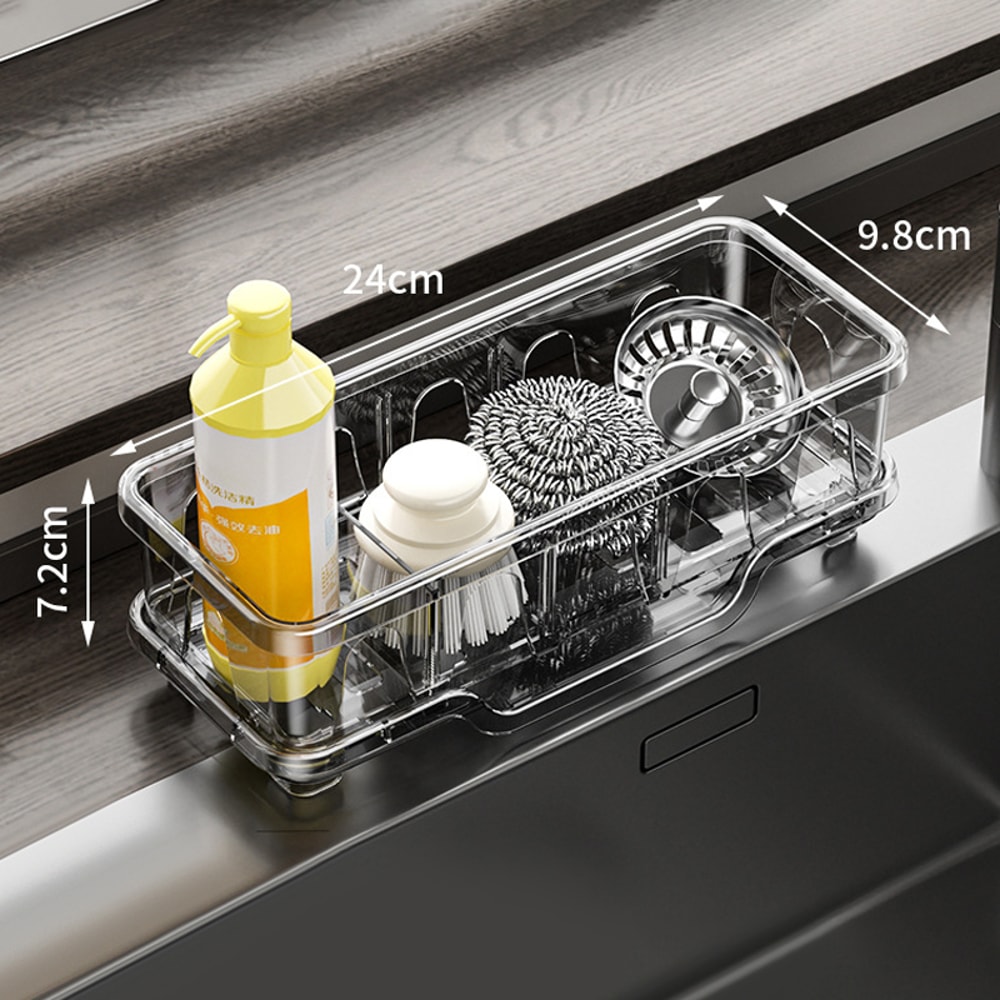 Sink Dish Sponge Holder, Kitchen Organizer Caddy, Storage Rack for Shampoo Soap, Bathroom Drain Shelf