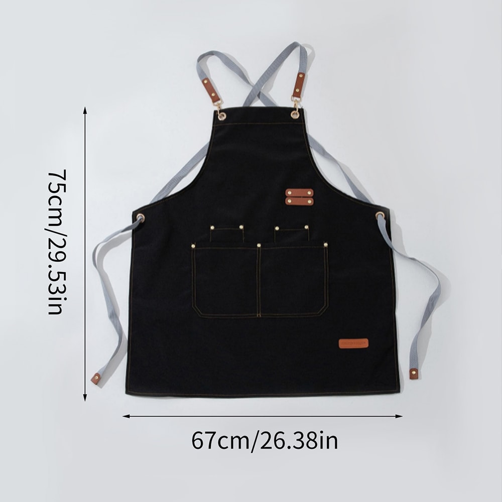 Oil-proof Waterproof Kitchen Apron for Men and Women, Large Pockets for Coffee Bar, Restaurant, Waiter Uniform
