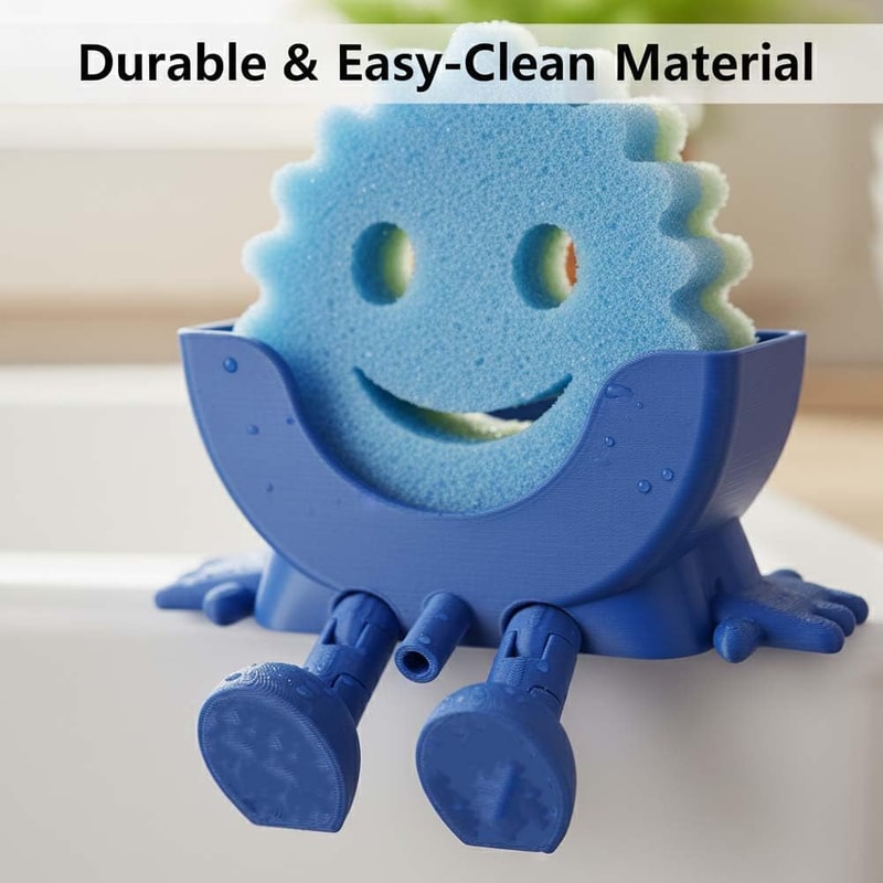 Printing Countertop Sponge Rack Organizer, Cute Hanging Soap Holder with Drainage for Kitchen